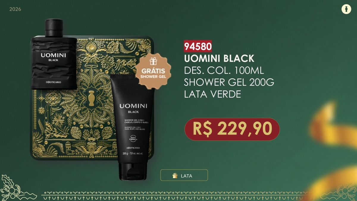 Kit Uomini Black — colônia 100 ml, shower gel e lata