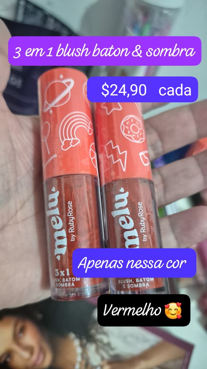 Melu Ruby Rose 3 em 1 — blush, batom e sombra vermelho (unidade)
