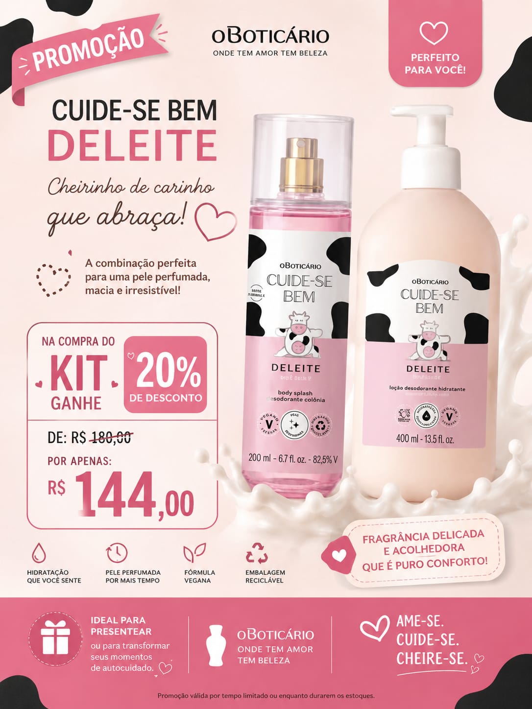 Kit Cuide-se Bem Deleite — body splash 200 ml e loção 400 ml