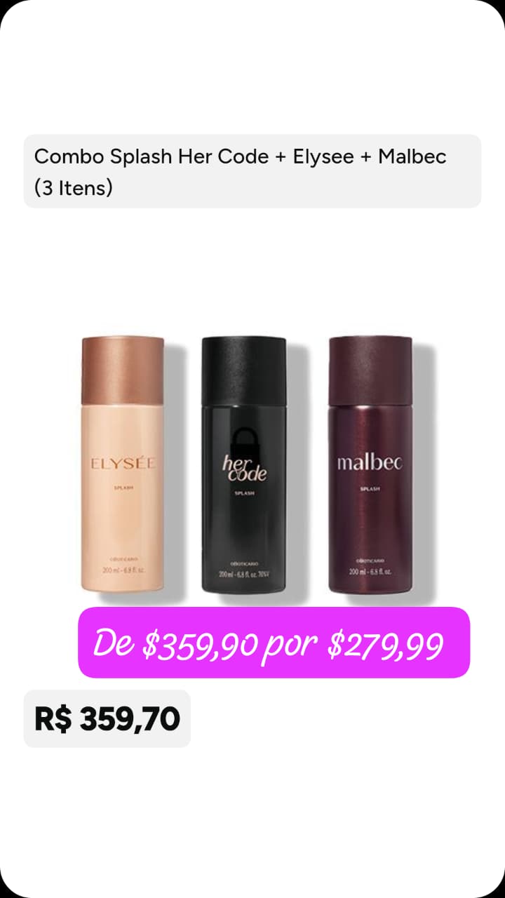 Combo Splash Her Code, Elysée e Malbec — 3 itens