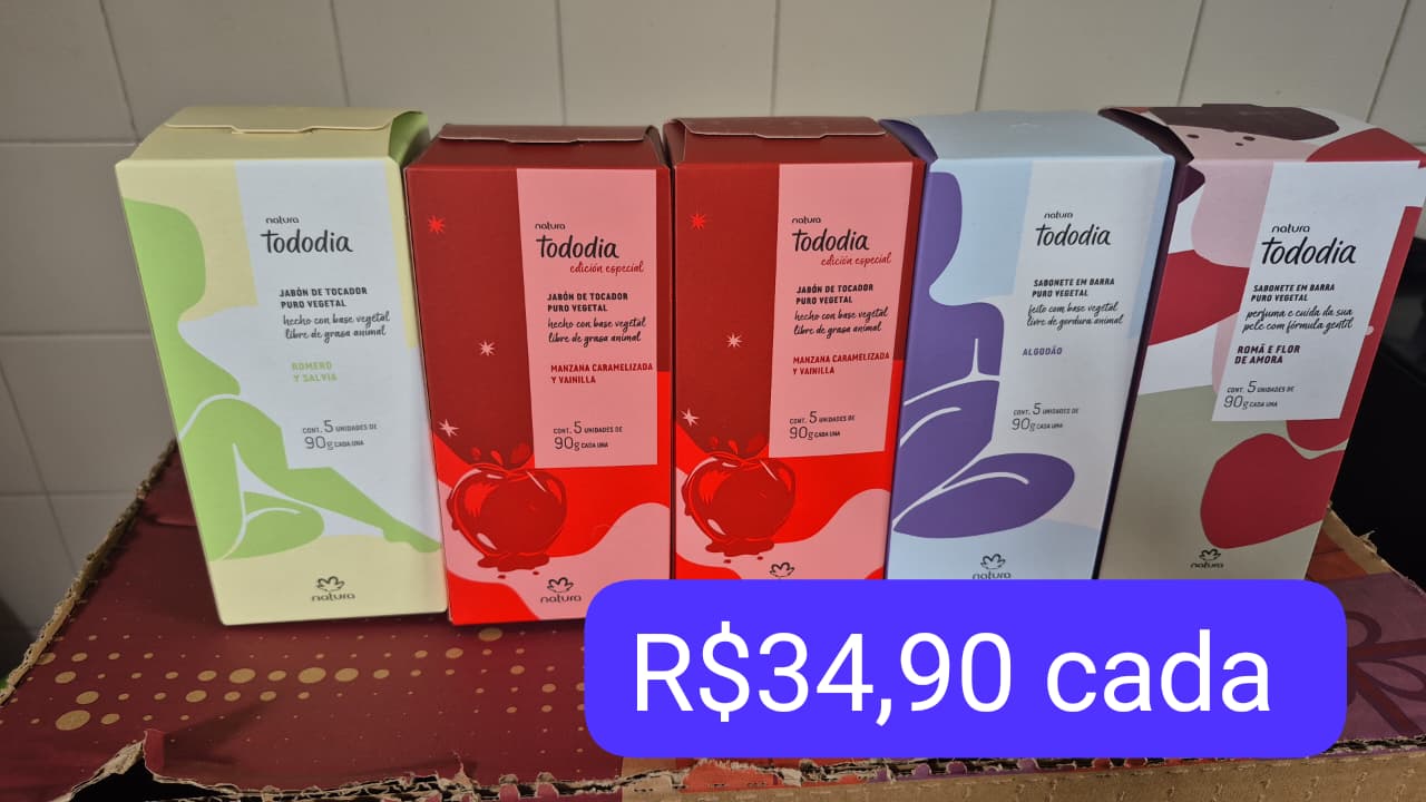 Sabonetes Natura Tododia — caixa com 5 unidades (fragrâncias variadas)