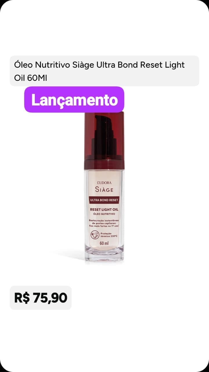 Óleo Nutritivo Siàge Ultra Bond Reset Light Oil — 60 ml